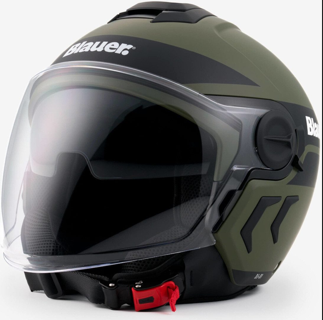 Blauer Motorradhelm Demi Jet DJ-01 Graphic B Jethelm, integriertes Sonnenvisier