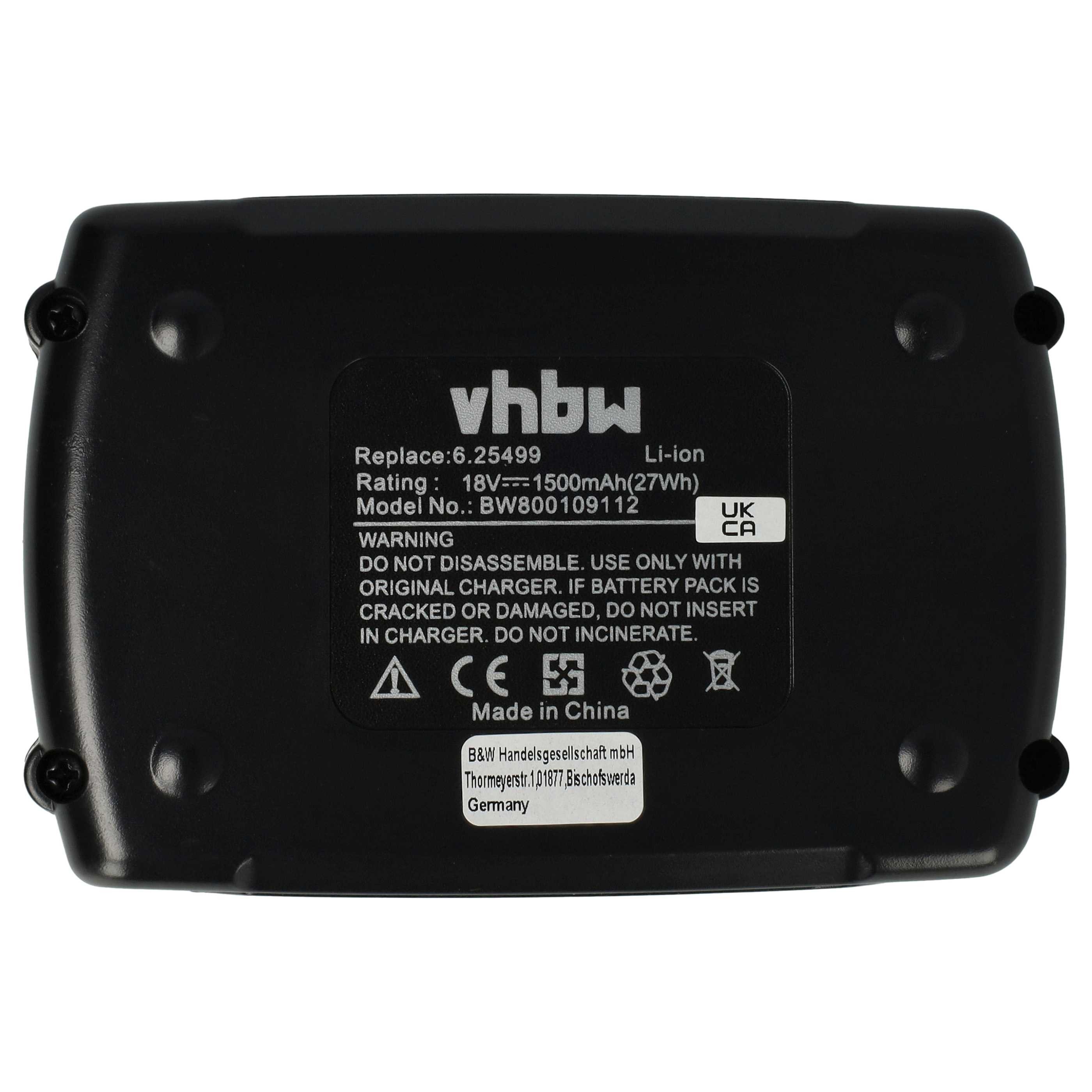 vhbw Akku passend für Birchmeier BM 1035 AC1, BM 1035 AC2, AS 1200 AC2, AS Akku Akku Li-Ion 1500 mAh (18 V, 2 St), Leistungsfähige Austausch-Akkus für Werkzeug Powertools wie