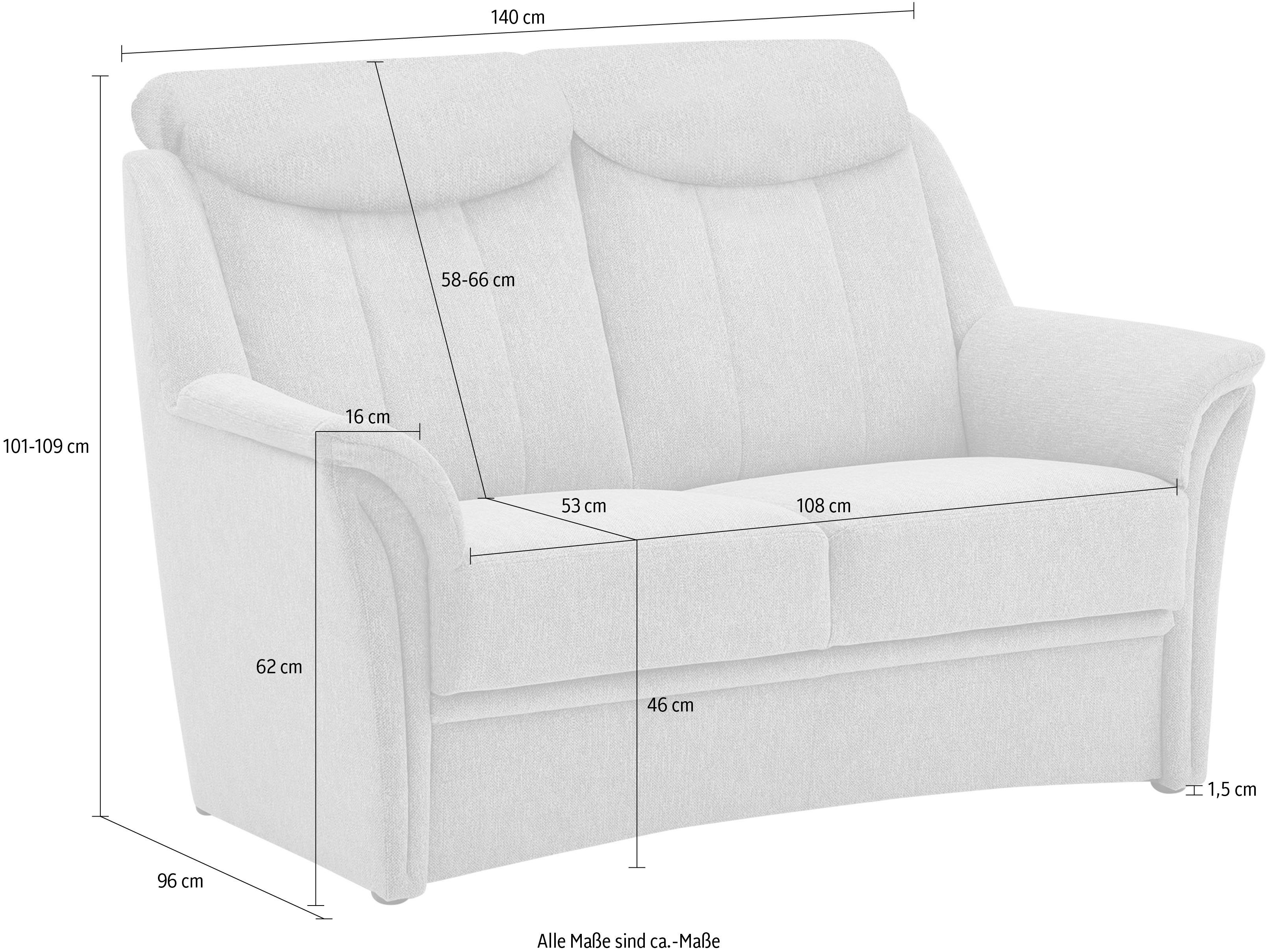Sitzhöhe Lugano, VILLA in und 1 cm inklusive BECK Kopfteilverstellung Teile, 46 2-Sitzer