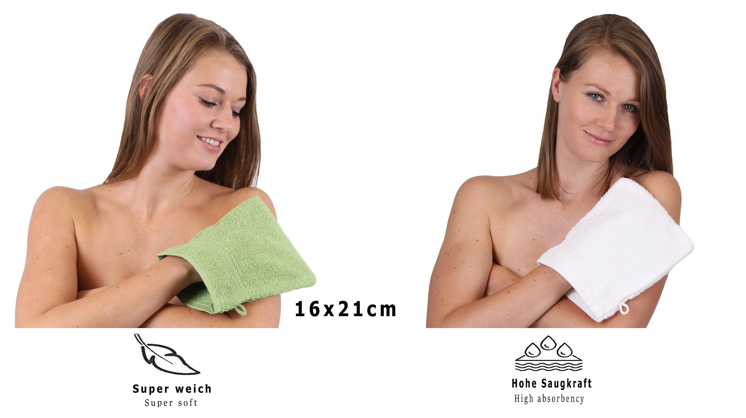 Betz Waschhandschuh 10 Stück Premium 16x21 cm, Baumwolle (Set, 10-St), Farbe apfelgrün und weiß – Bild 4 von 5