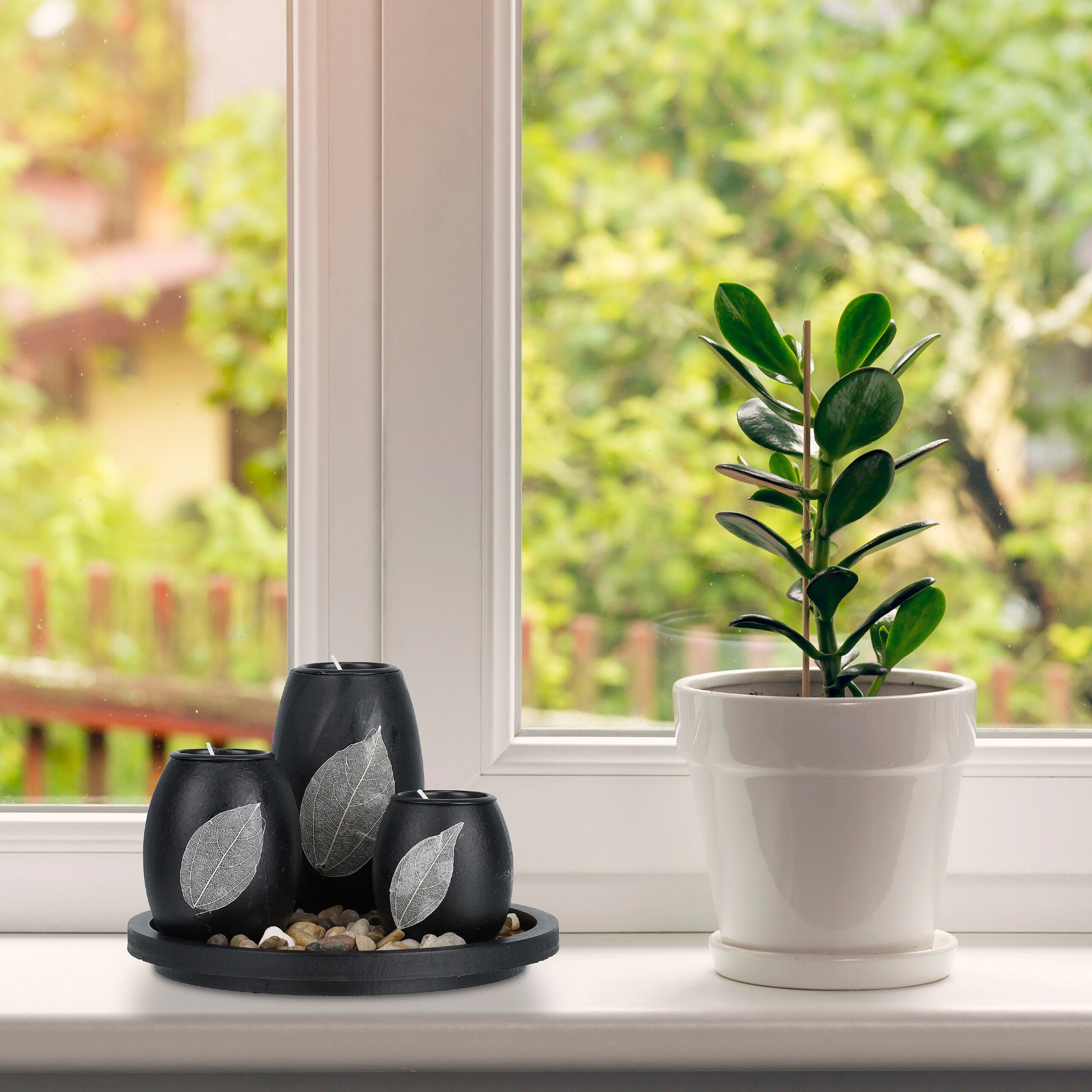 relaxdays Teelichthalter mit Tablett & Steine günstig online kaufen