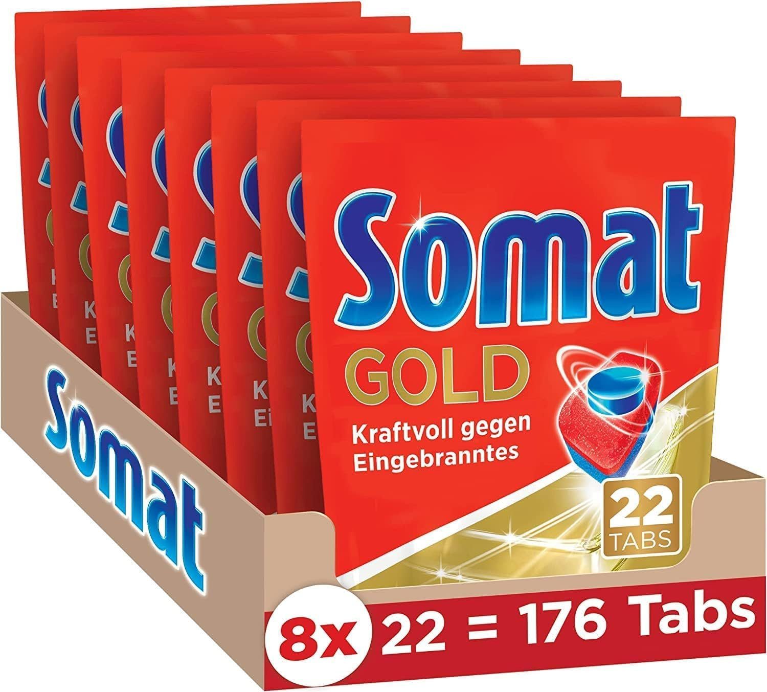 Somat Gold (8x 22 Tabs) Spülmaschinentabs (Spar-Pack, [176-St. für strahlend sauberes Geschirr auch bei niedrigen Temperaturen Extra-Kraft gegen Eingebranntes)