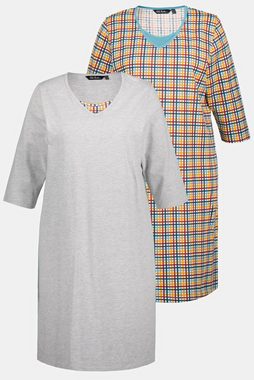 Ulla Popken Bigshirt Bigshirts 2er-Pack kariert/uni V-Ausschnitt (2-tlg)