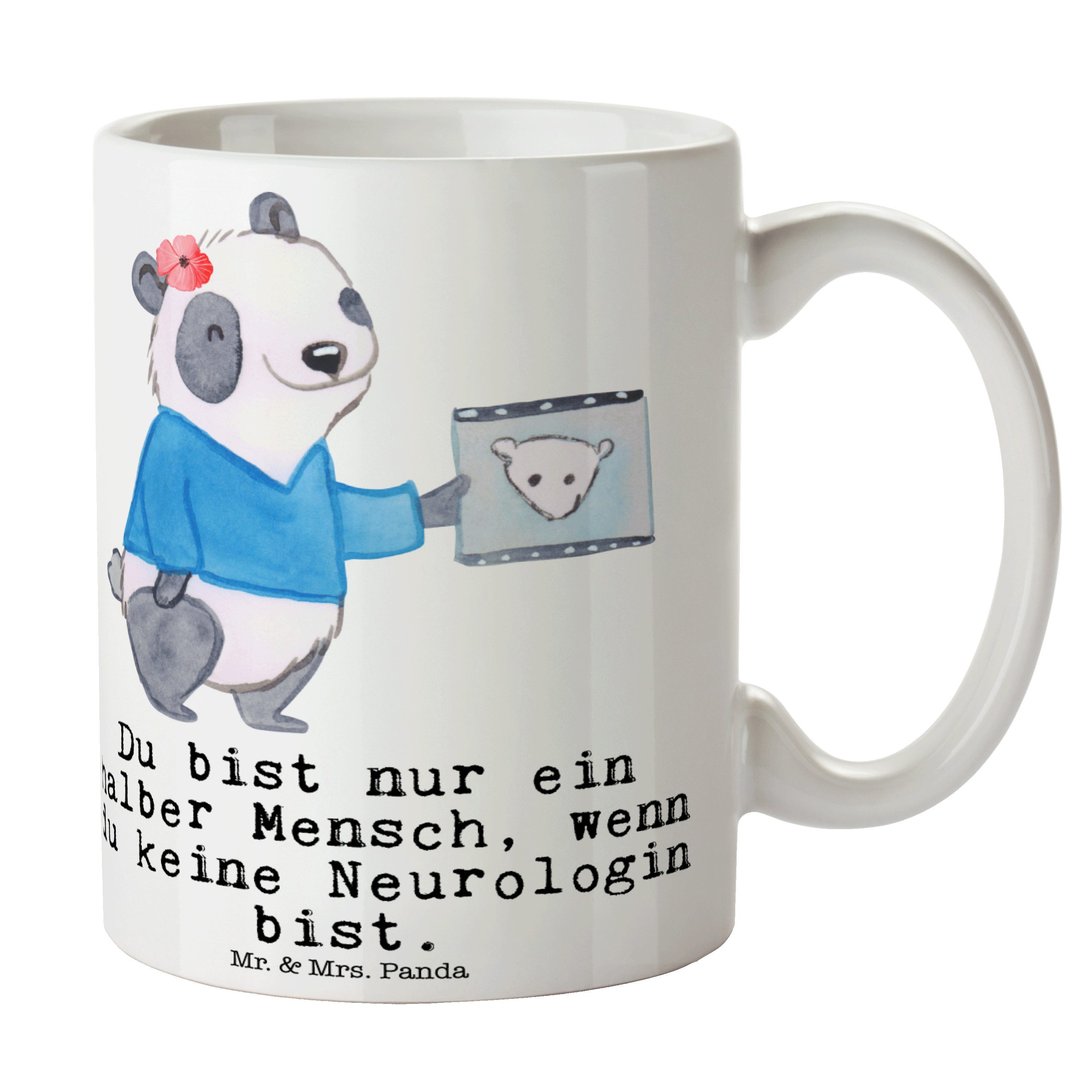 Mr. & Mrs. Panda Tasse Neurologin mit Herz - Weiß - Geschenk, Büro Tasse, Mediziner, Porzell, Keramik