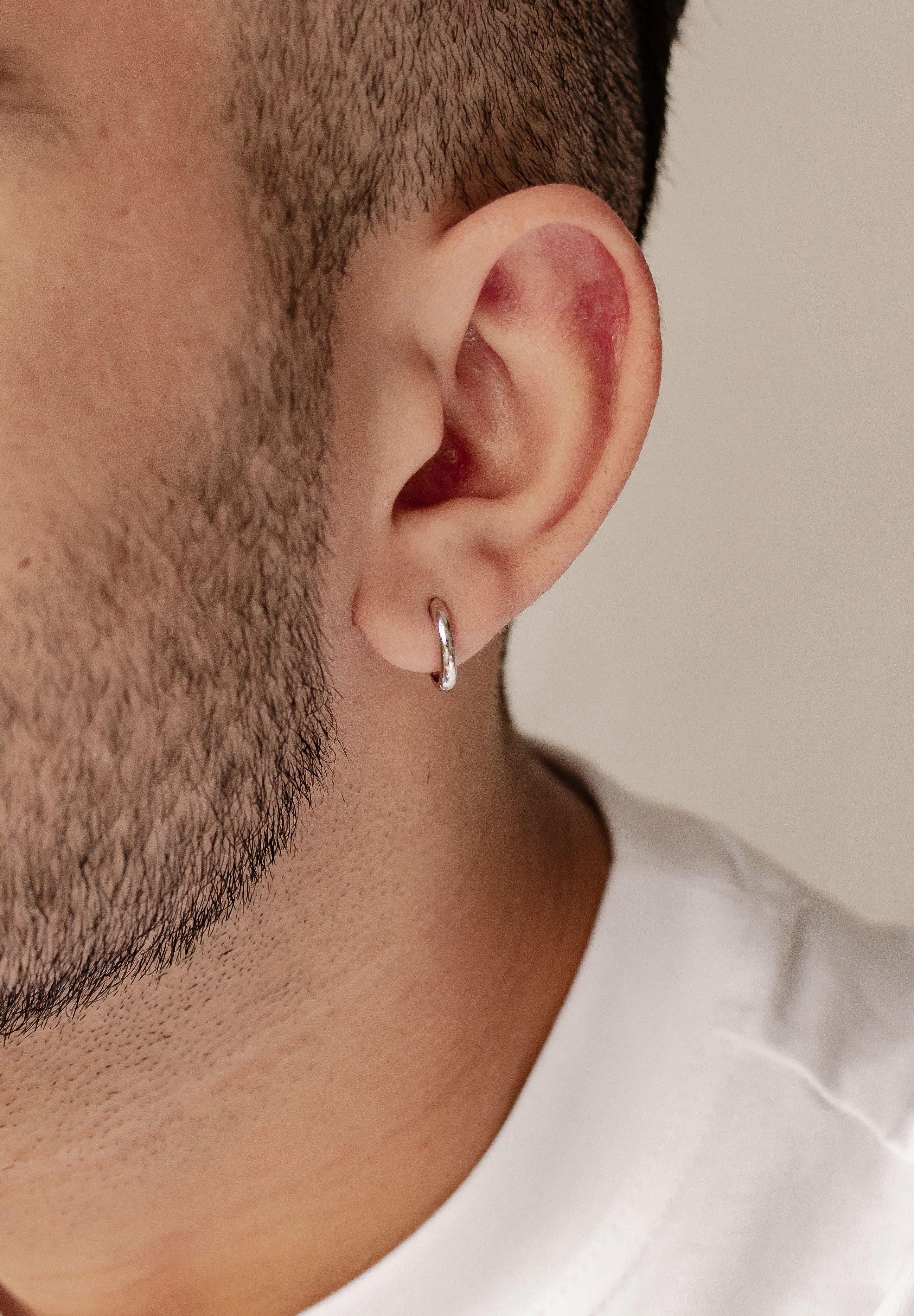 Hey Happiness Klappcreolen Chunky Herren, 18K vergoldet, Basic Männer Ohrringe Silber 925 für Layer Look, rhodiniert