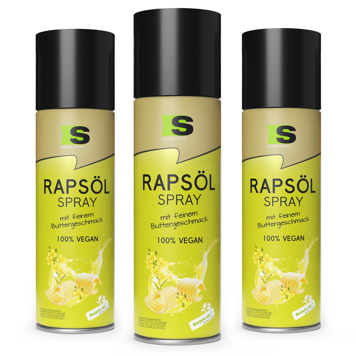 Spraytive Speiseöl 3x 400 ml Rapsöl-Spray mit feinem Buttergeschmack – zum Kochen, Backen, (Sparset, 3x 400ml), Made in Germany