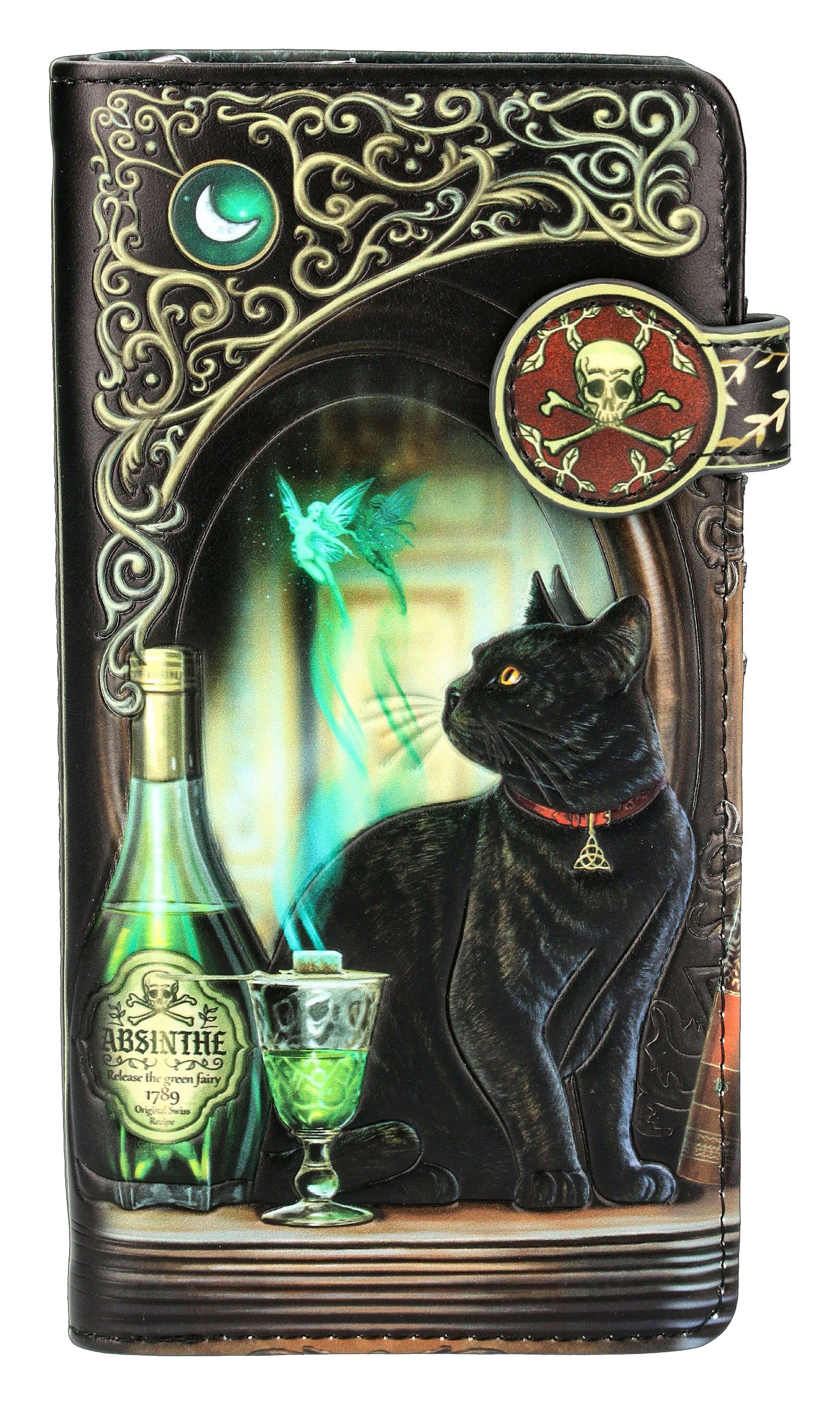 Figuren Shop GmbH Geldbörse Geldbeutel mit Katze - Absinthe - geprägt - Fantasy Lisa Parker