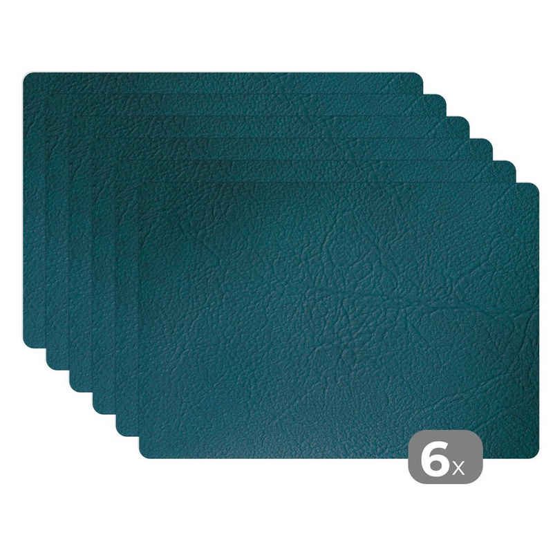 Platzset, Leder - Lederoptik - Grün - Blau, MuchoWow, (6-St), Platzset, Platzdecken, Platzmatte, Tischmatten, Schmutzabweisend