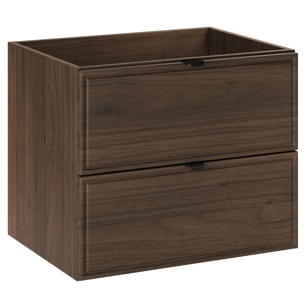Lomadox Waschbeckenschrank TEMUCO-56-WALNUT 60 cm breit, Walnuss mit Rahmenfräsung, 2 Schubladen