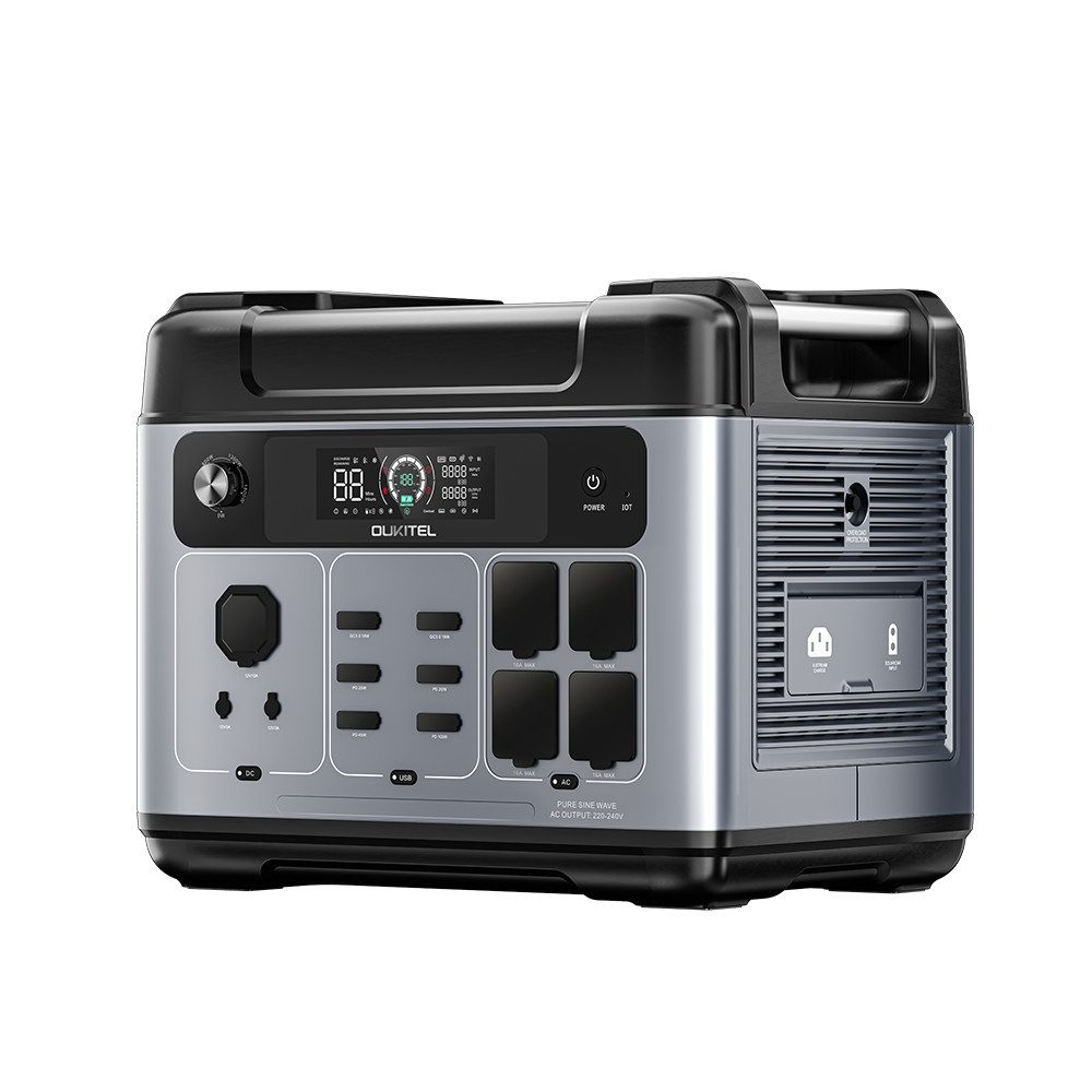 OUKITEL Stromerzeuger P2001E Plus, 2400 W 2048 Wh LiFePO4-Akku 13 Steckdosen Tragbare Powerstation