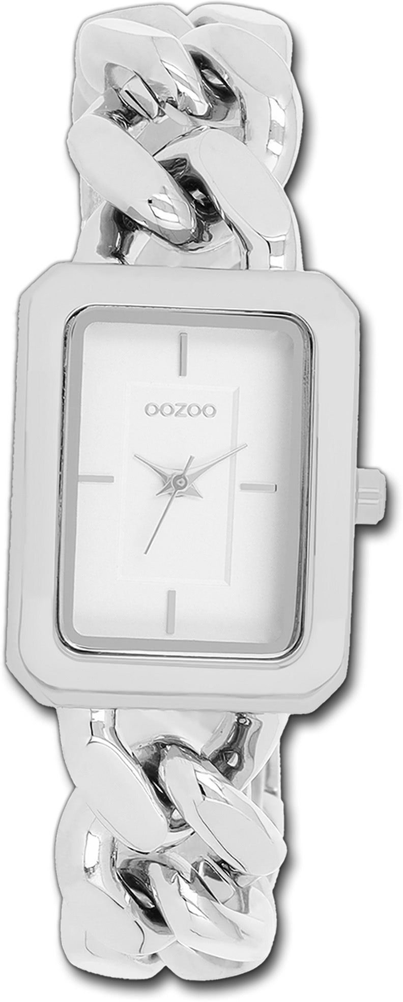 OOZOO Quarzuhr Oozoo Damen Armbanduhr Timepieces, (Analoguhr), Damenuhr Metallarmband silber, rechteckiges Gehäuse, groß (31x24mm)