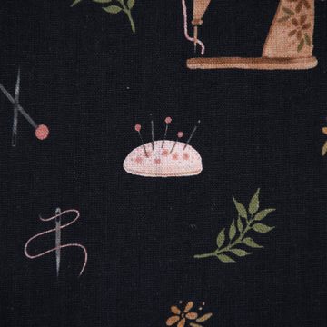 SCHÖNER LEBEN. Stoff Baumwollstoff Popeline Digitaldr. DIY Handarbeit Blüten schwarz offwe, allergikergeeignet
