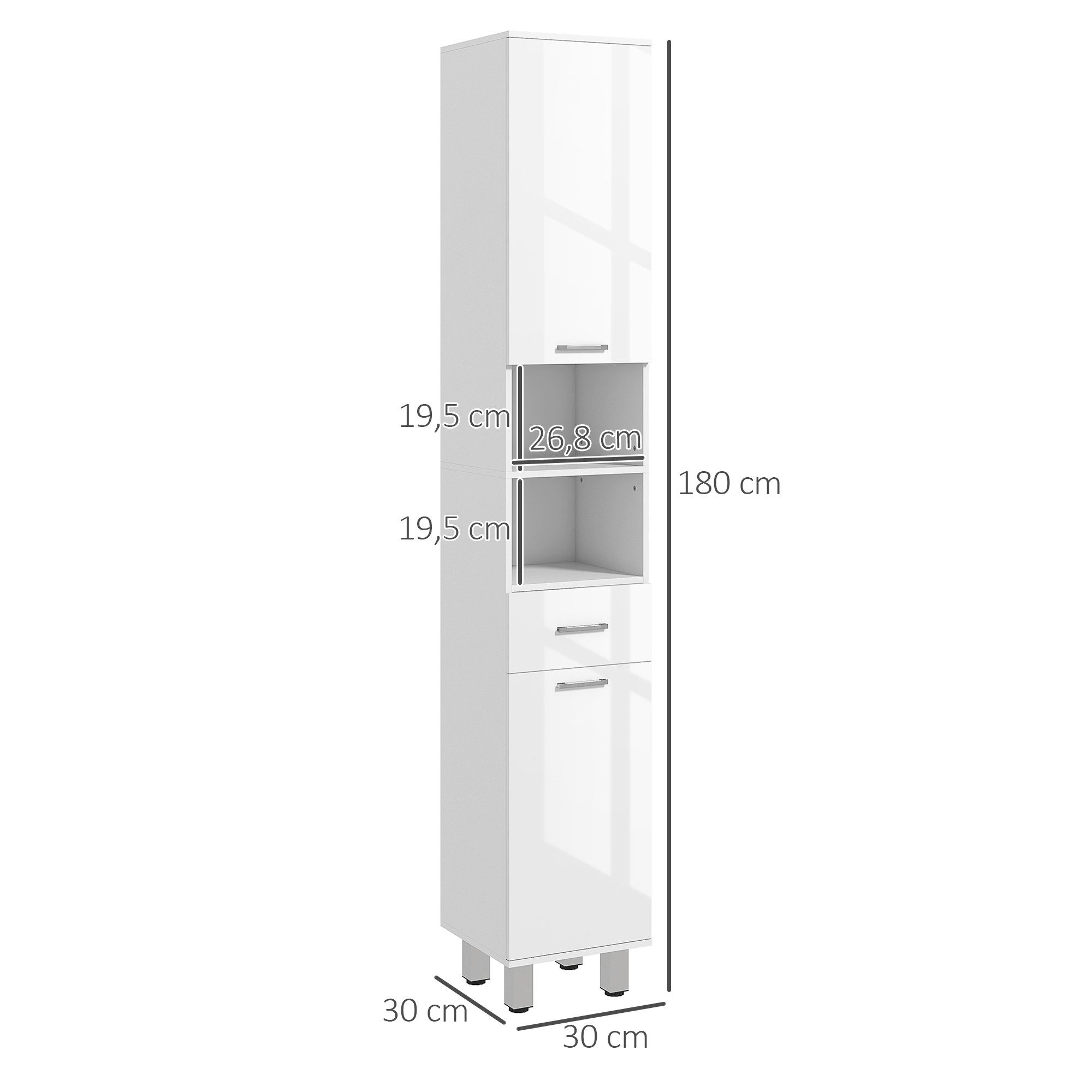 Kleankin Badkommode Badezimmerschrank Hochschrank verstellbare Ablage 2 offene Fächer (Toilettenschrank, 1 St., Badschrank), für kleine Räume Badezimmer 30 x 30 – Bild 3 von 5
