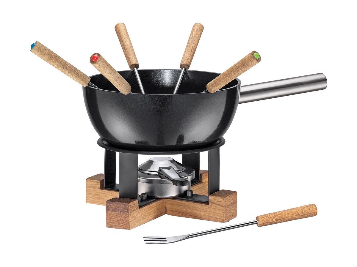 Spring Geschirr-Set Käsefonduegarnitur 23 cm Lausanne schwarz, Aluminium, Eichenholz