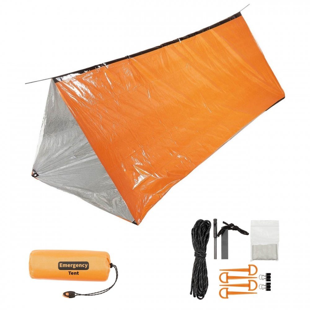 (Set, einseitig Notfall-Zelt, alubeschichtet, einseitig Firstzelt mit alubeschichtet Transporttasche), FoxOutdoor orange,