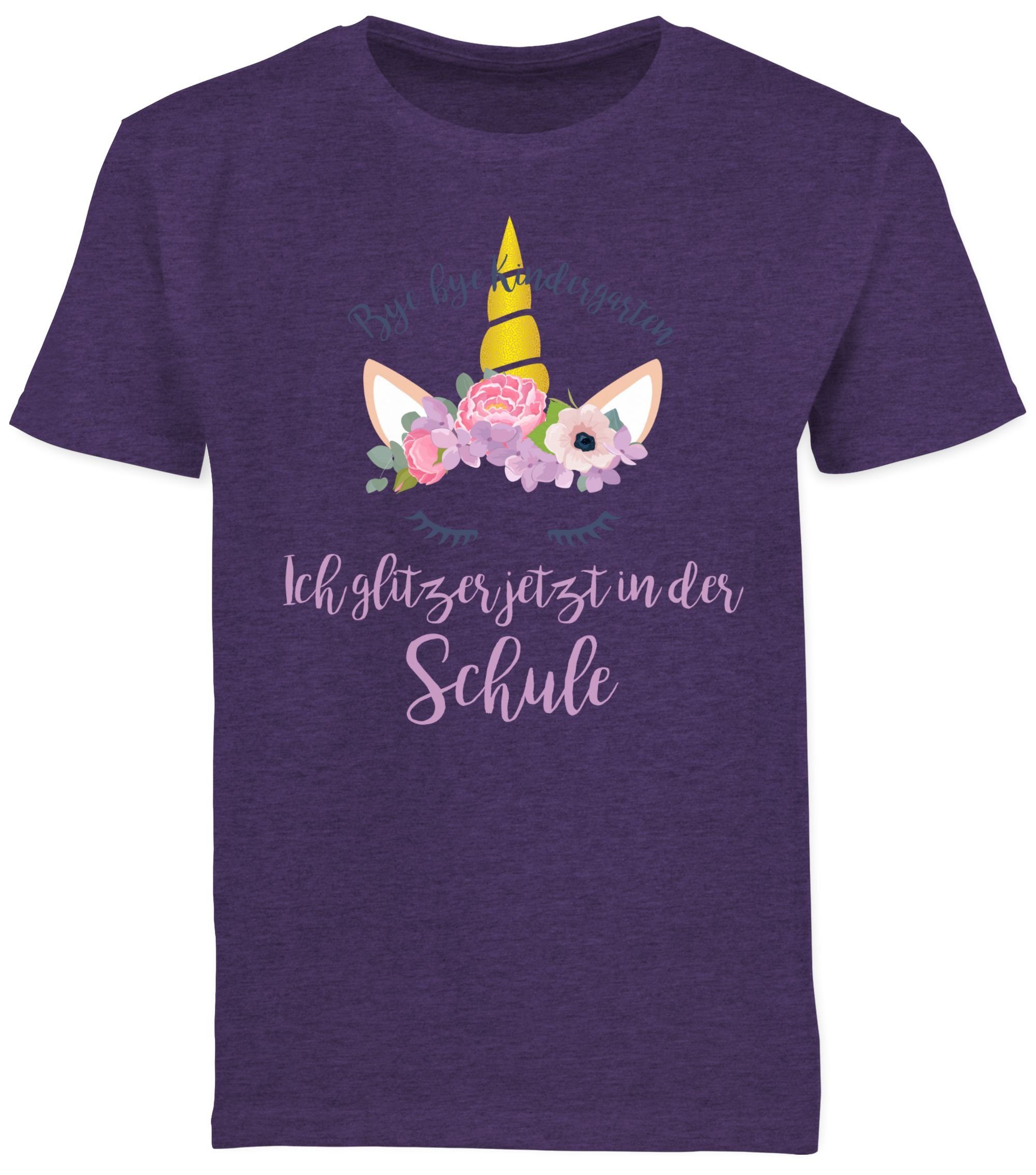 T-Shirt Bye Bye Kindergarten ich glitzer jetzt in der Schule Blumen