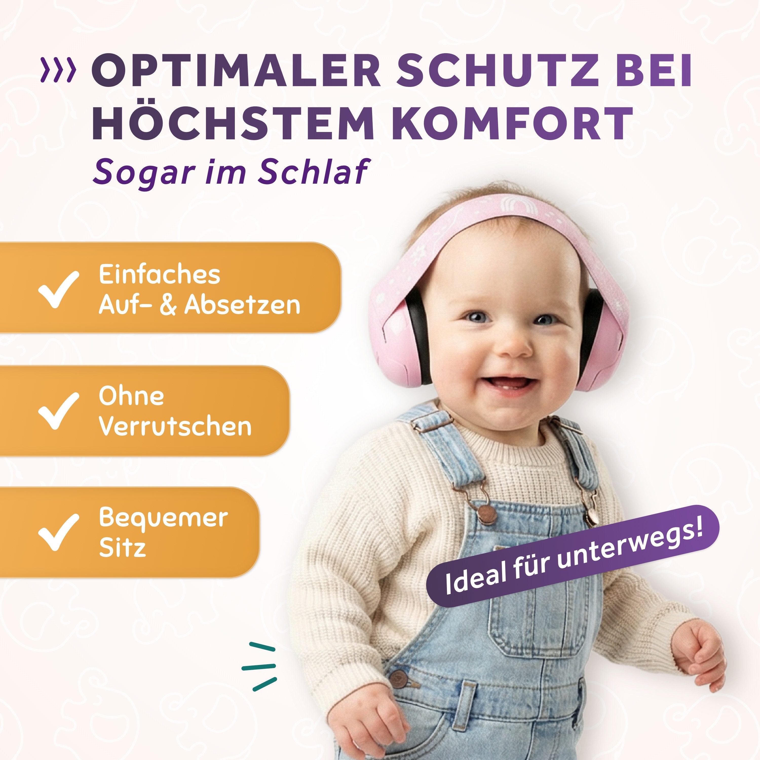 Schallwerk Kapselgehörschutz Mini+ Ohrenschützer für Kleinkinder - Gehörschutz Baby, (Kopfhörer Babys & Kleinkinder, Ohrenschutz für Babys mit verstellbaren Band), bis zu 52cm Kopfumfang