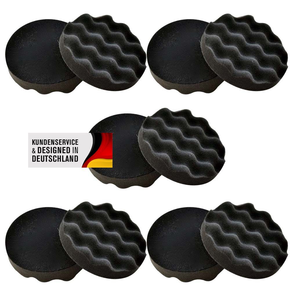 Duke-Handel Polierschwamm 10x Polierschwämme gewaffelt, (Set, grau Reißfest Klett-Aufnahme, 150mm SOFT/MEDIUM, 150mm, St), 10 Auswaschbar, 