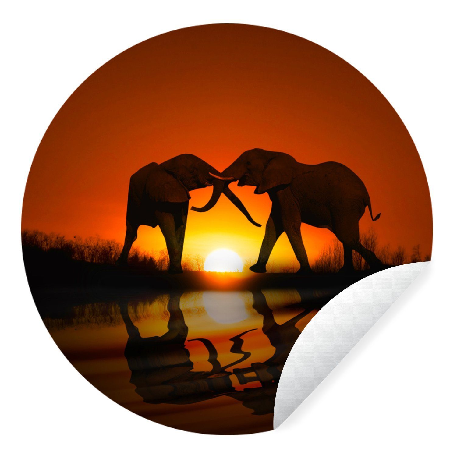 MuchoWow Wandsticker Elefant - Sonne - Afrika (1 St), Tapetenkreis für Kinderzimmer, Tapetenaufkleber, Rund, Wohnzimmer | Wandtattoos