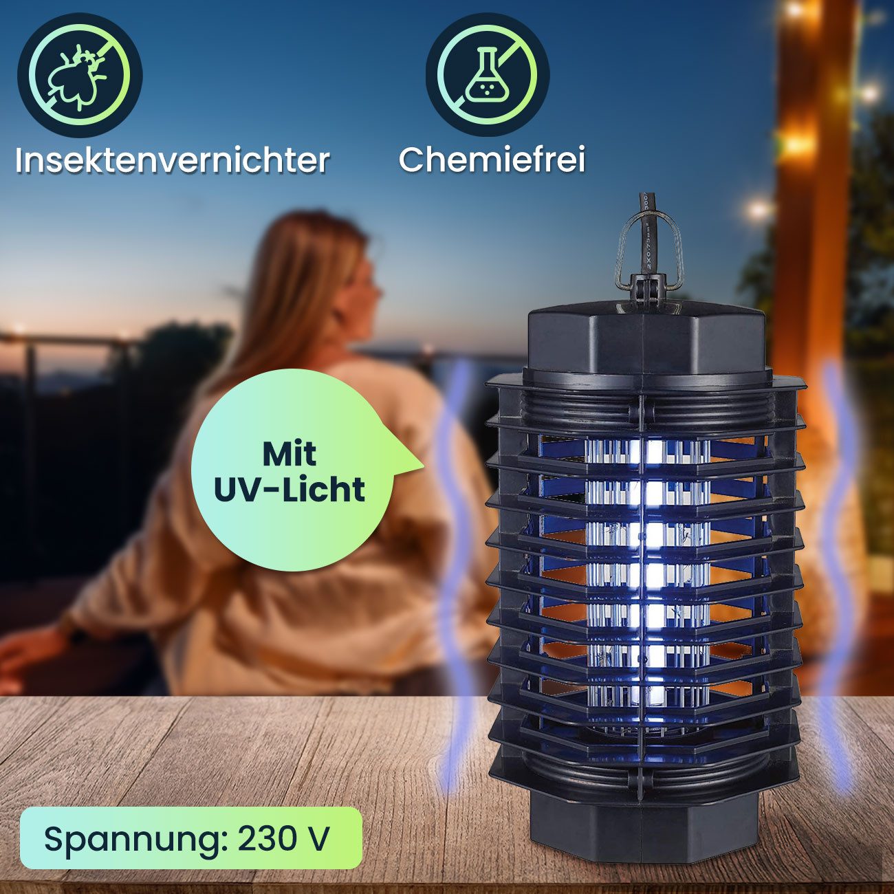 ISOTRONIC Insektenabwehrgerät Elektrische Insektenlampe 230V, UV-Fliegenfalle bis 50m², 500V Gitter, 1-tlg., 1er/2er-Set, Effiziente UV-Insektenlampe für die Steckdose – wirkt bis zu 50 m²