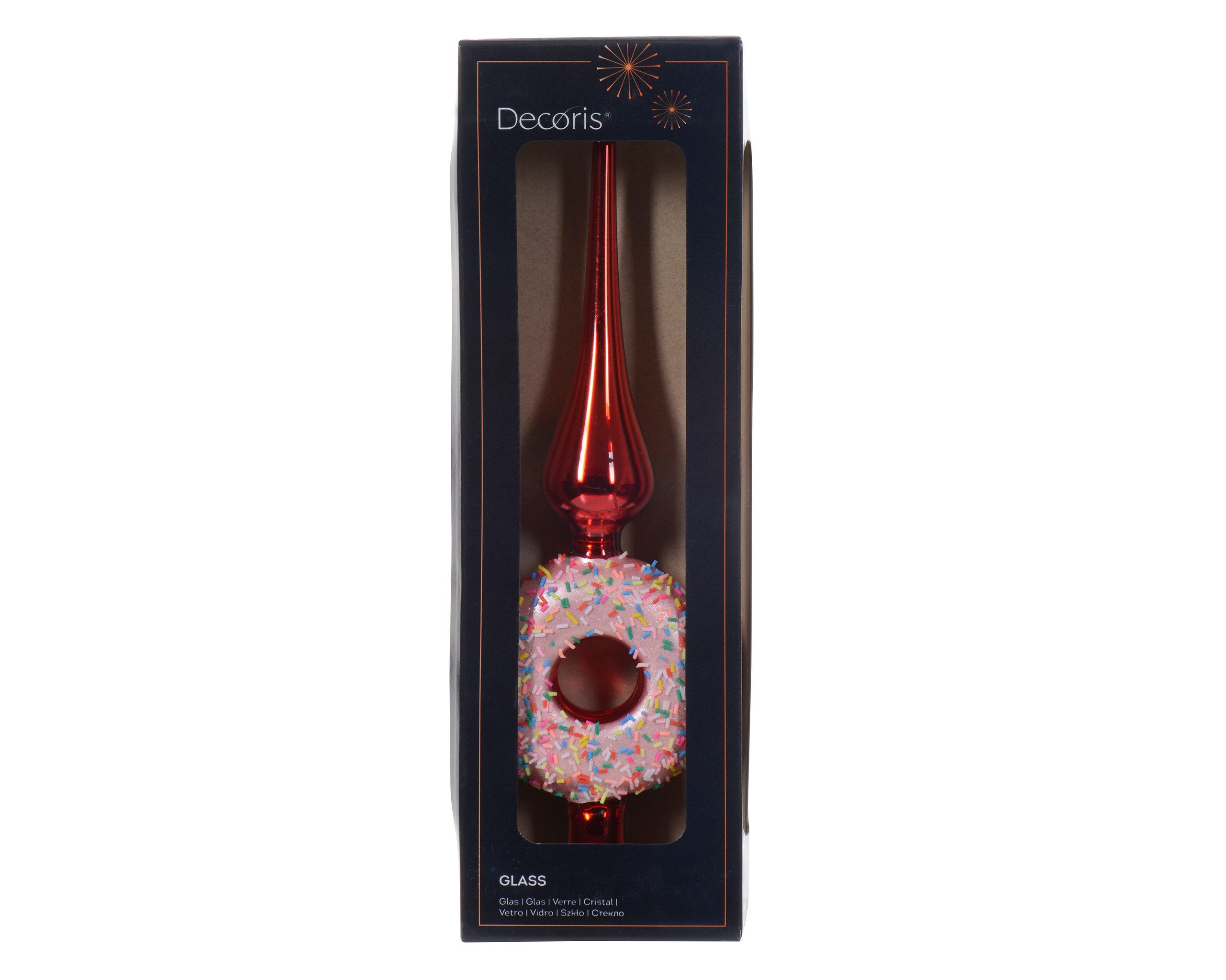 Kaemingk Christbaumspitze, Christbaumspitze Glas Donut 31cm Rot Rosa
