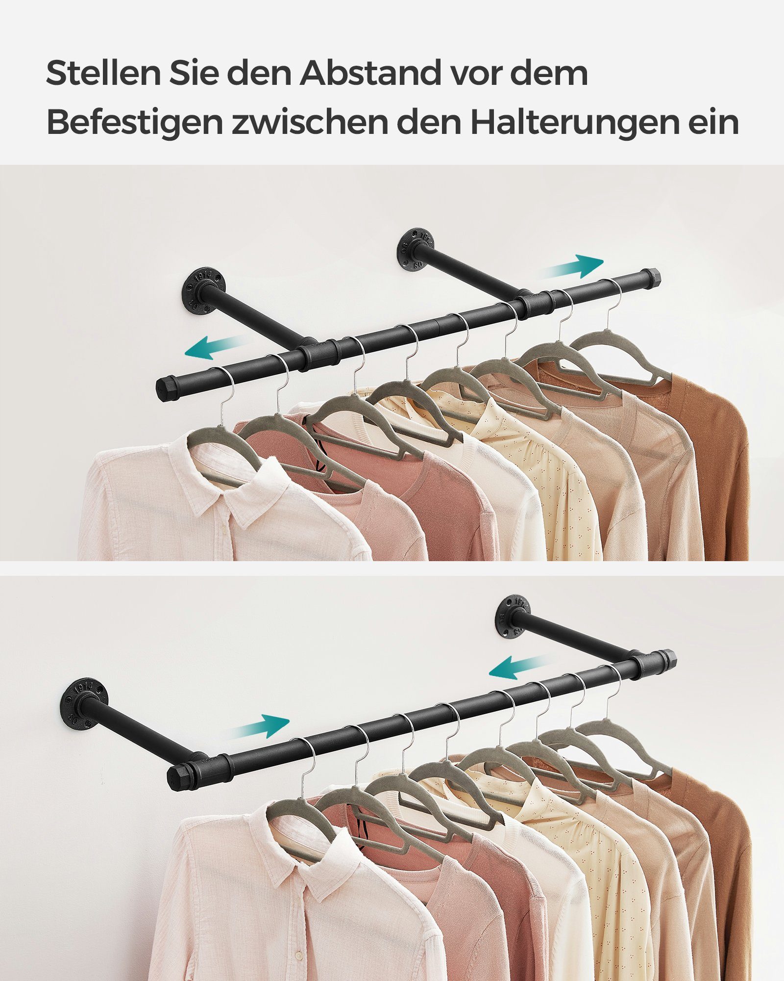 SONGMICS Kleiderstange Kleiderstange für die Wand, Kleiderständer Wandmontage, Industrie (2 St), 2er Set, 30 x 84 x 7 cm, 60 kg Belastbarkeit, einfache Montage – Bild 4 von 5