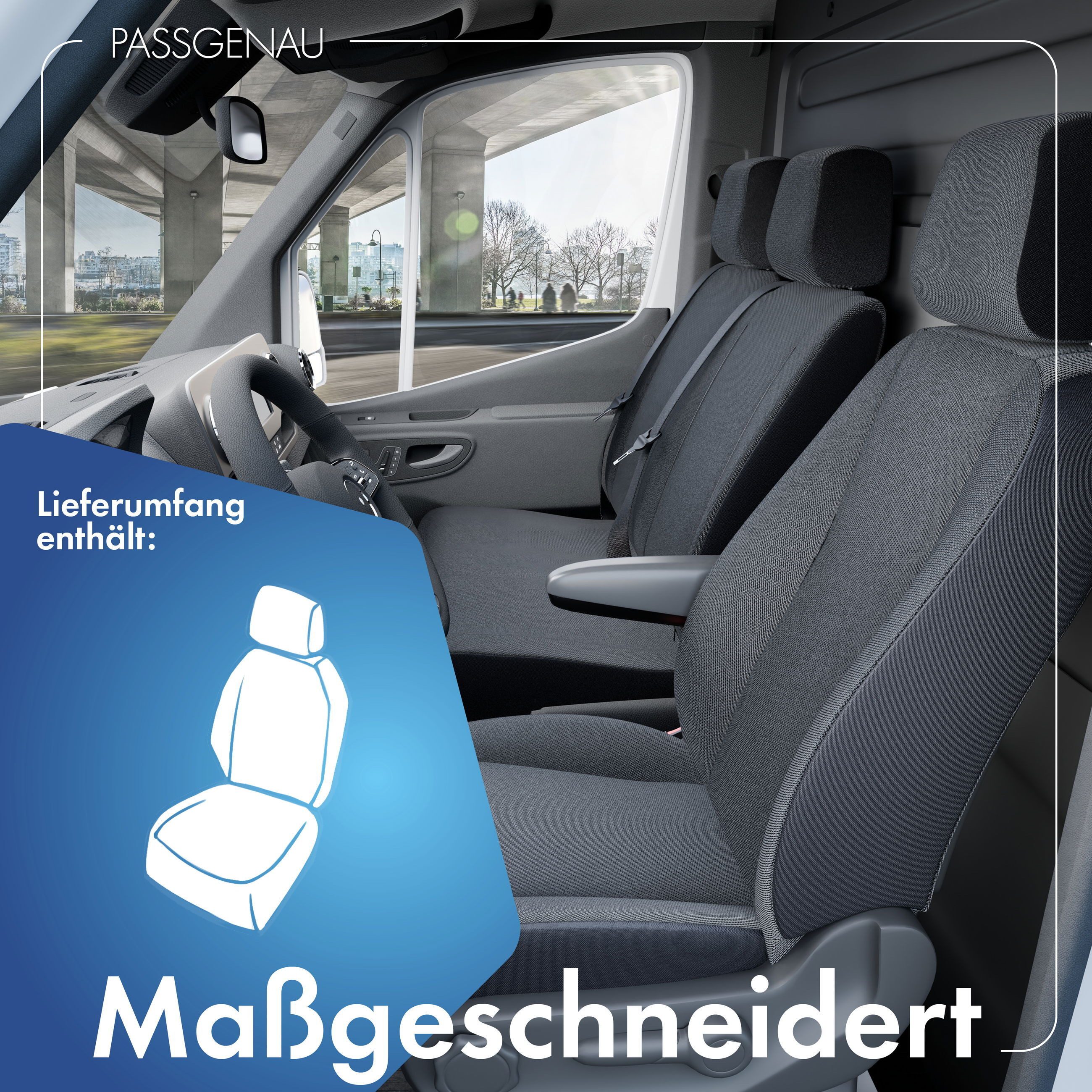 WALSER Autositzbezug Transporter VW Caddy Passform, 1 Einzelsitzbezug vorne, 1 Kopfstützenbezug, 3-tlg.