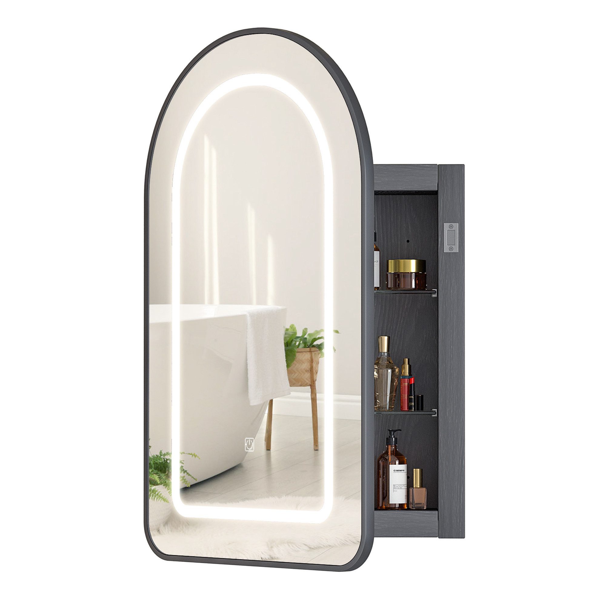 radelldar Spiegelschrank Badschrank, Hängeschrank mit Spiegel Wandschrank (1-St) Badezimmerschrank mit LED-Beleuchtung, 42x68 cm