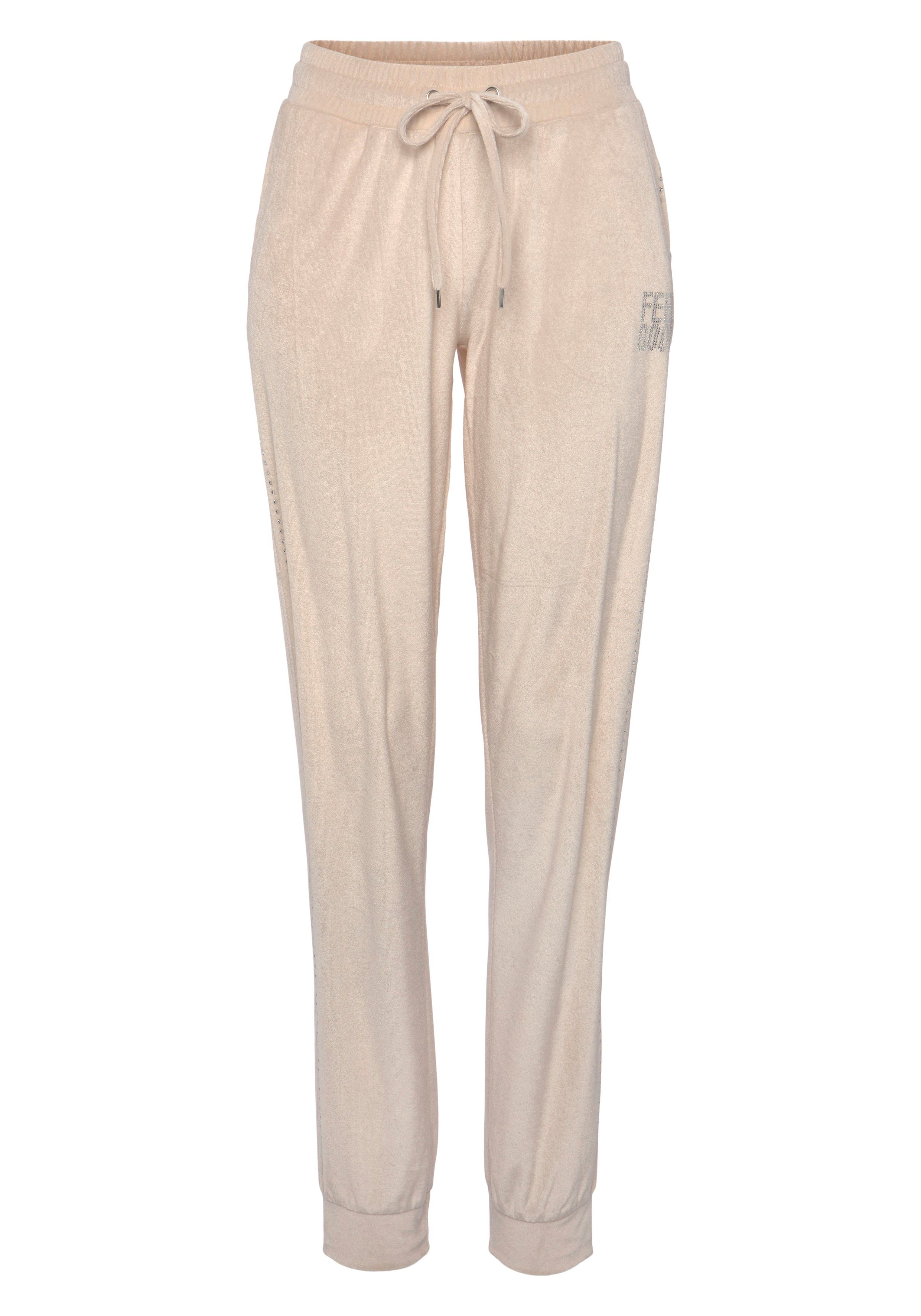 mit Nickihose -Loungehose Vivance creme Glitzerdruck