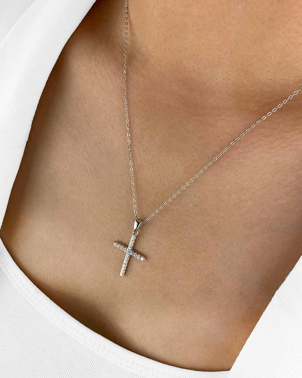 DANIEL CLIFFORD Kreuzkette 'Christabel' Damen Halskette Silber 925 Kreuz-Anhänger Kristalle (inkl. Verpackung), Silberkette mit Kreuzanhänger mit Kristallen bes – Bild 4 von 5