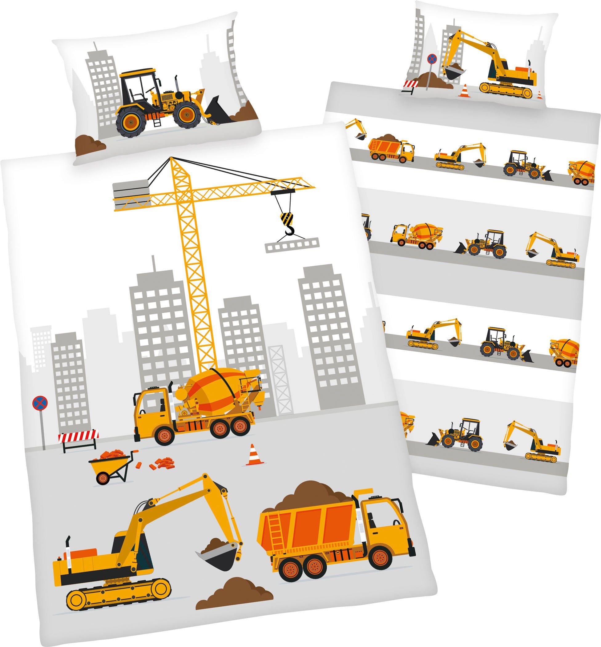 Baby Best Babybettwäsche Baustelle, Flanell, mit niedlichem Baustellen Motiv