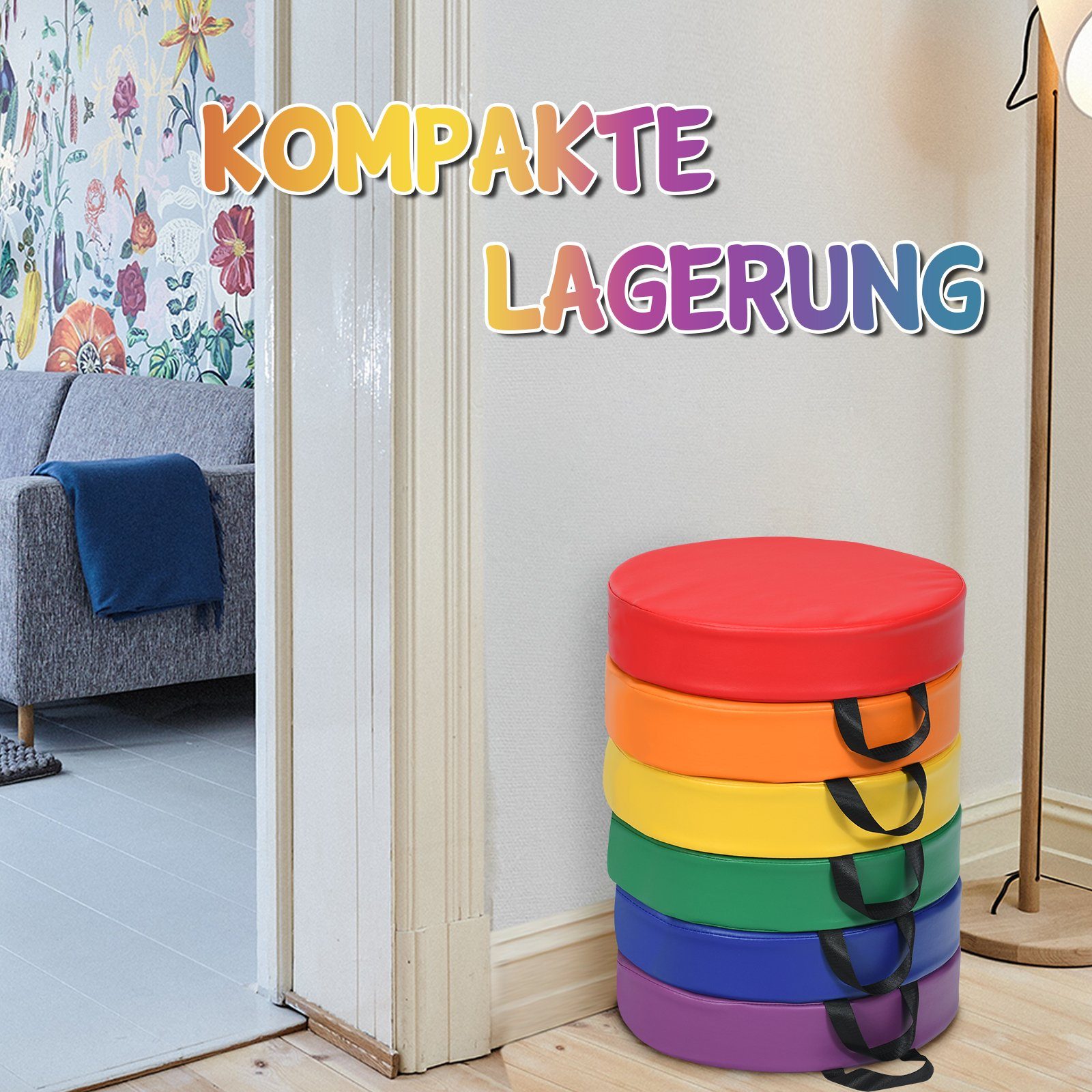 COSTWAY Bodenkissen 6er Set Kinder Sitzkissen, mit Griff & Reißverschluss günstig online kaufen