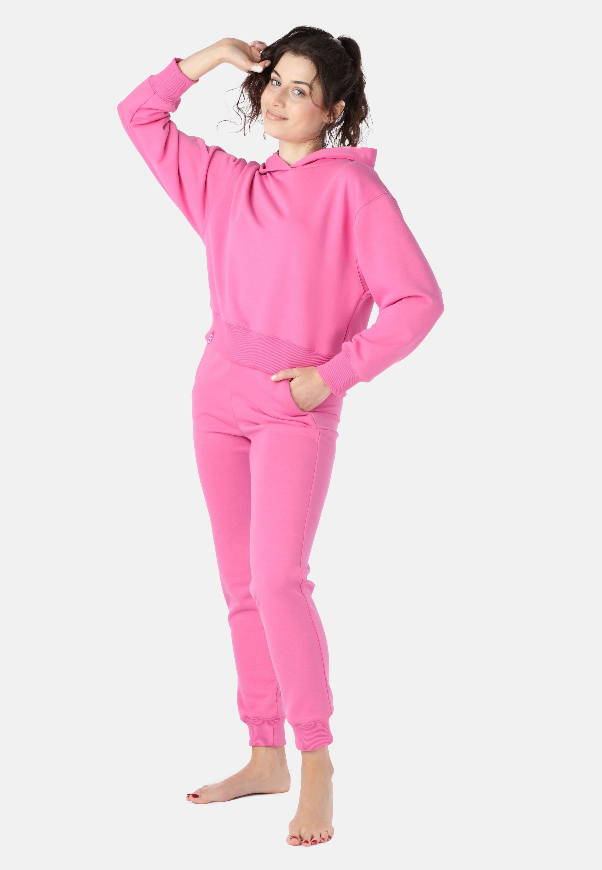 Bellivalini Kapuzensweatshirt Kapuzenpullover Oberteil Sportanzug BLV208 Rosa Damen Pullover Jogging kurz