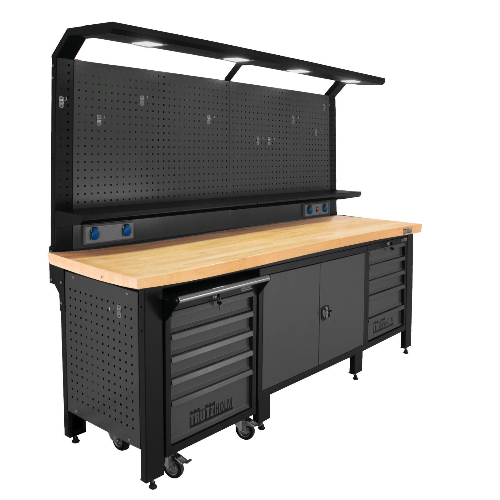 TRUTZHOLM Werkstatt-Set Profiline XXL modular 250 cm Stahl LED Steckdosen Werkbank robust, (Komplette Werkstatteinrichtung, 1-tlg), 10 Schubladen