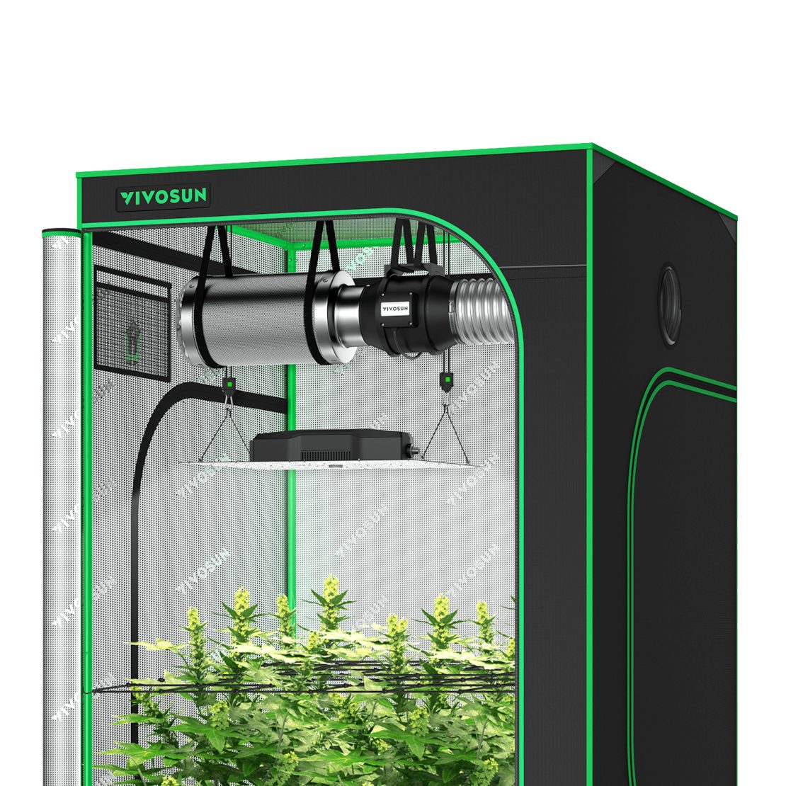 VIVOSUN Gewächshaus VIVOSUN Standard Growbox Komplettset, BxTxH: 120 x 120 x 200 cm, Komplettsystem inkl. Beleuchtung, Belüftung und Zubehör, 400W VS4000 LED-Lampe, AeroZesh R6 Abluftsystem 15cm & Drehzahlregler