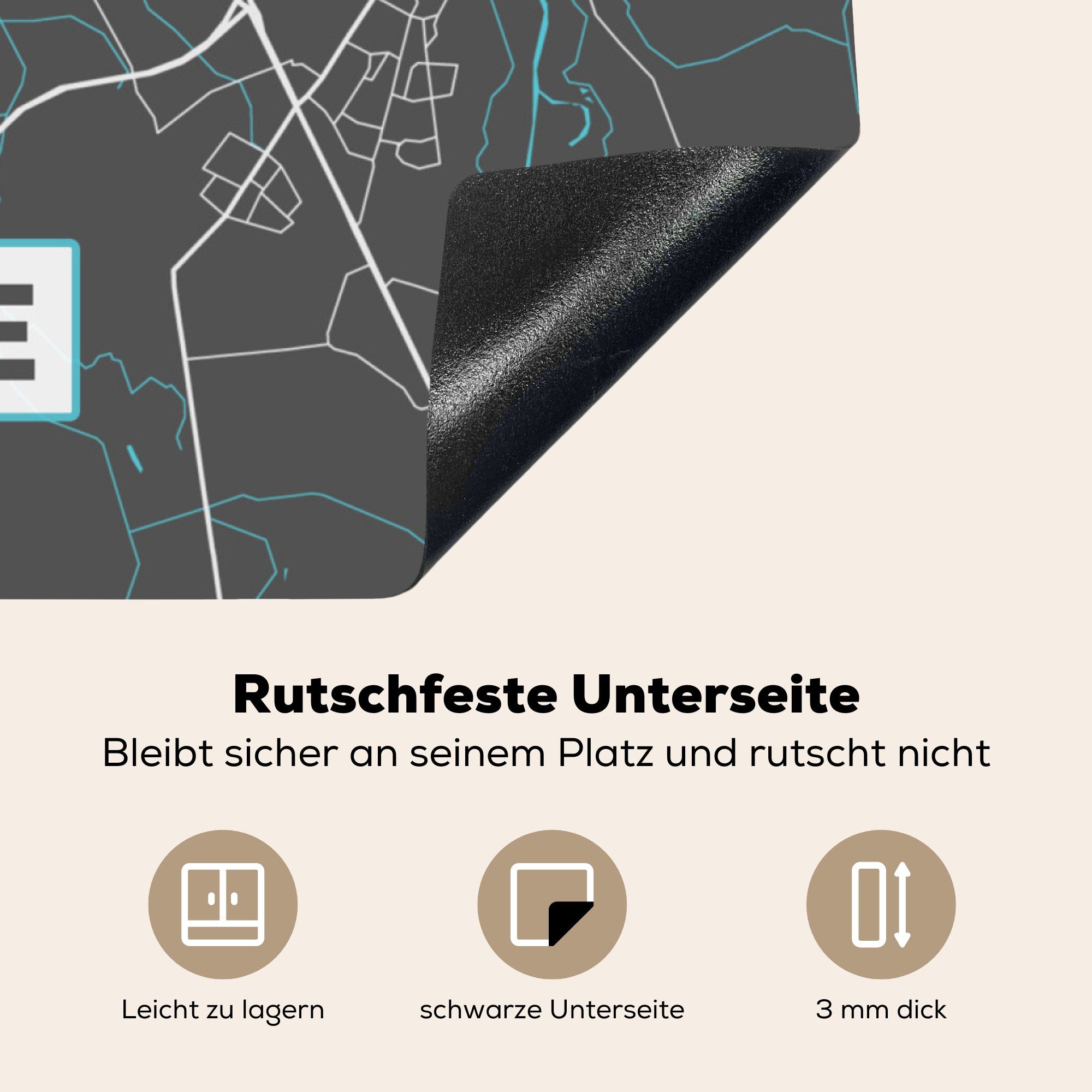 MuchoWow Herdblende-/Abdeckplatte Blau - Deutschland küche 78x78 - für (1 Stadtplan tlg), cm, Celle, - Karte Vinyl, - Arbeitsplatte Ceranfeldabdeckung