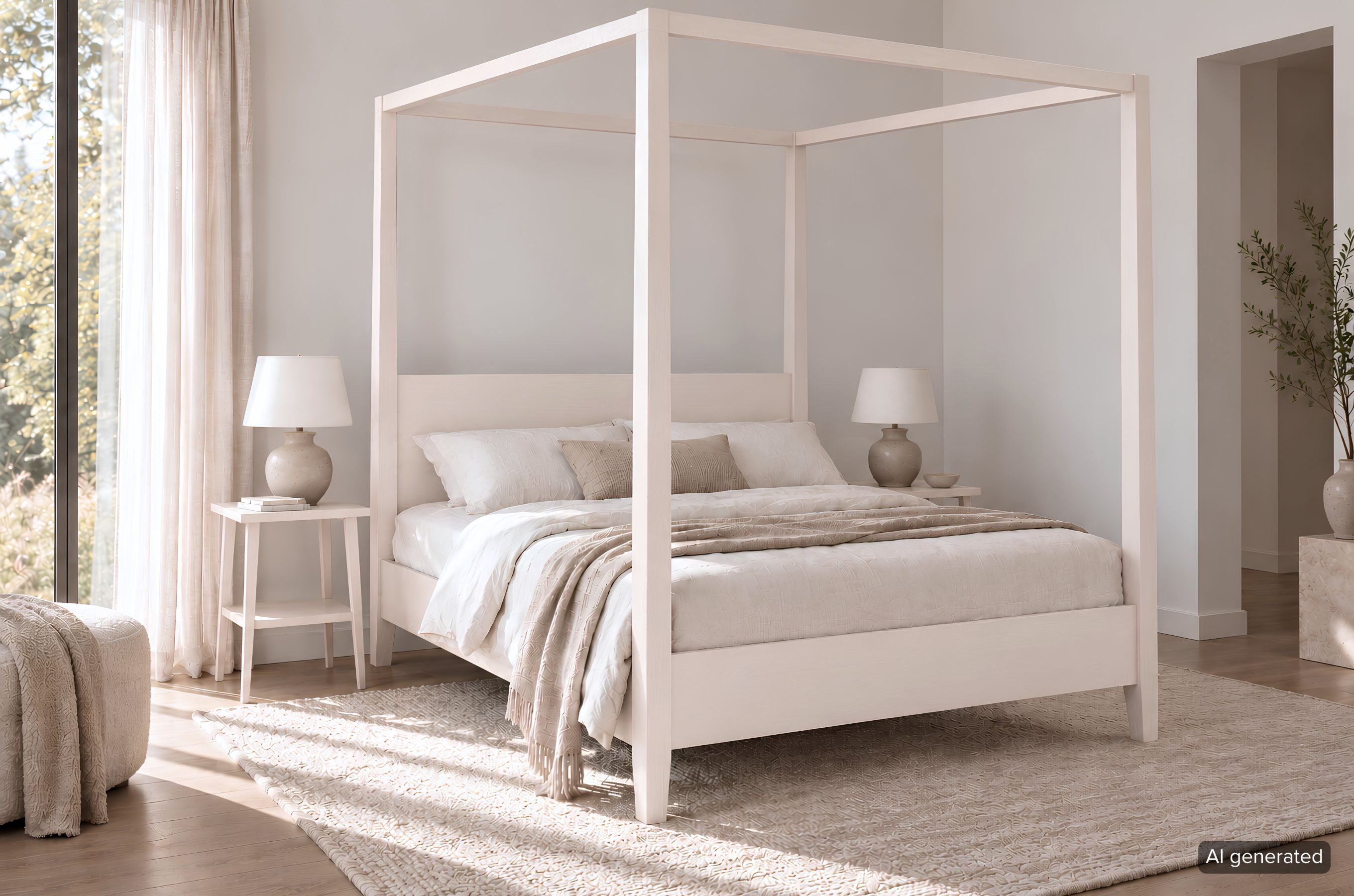 Visby Himmelbett Canopy (Baldachin Bett-Gestell, Buchenbett), 140/200, Buche - lackiert, Weiß