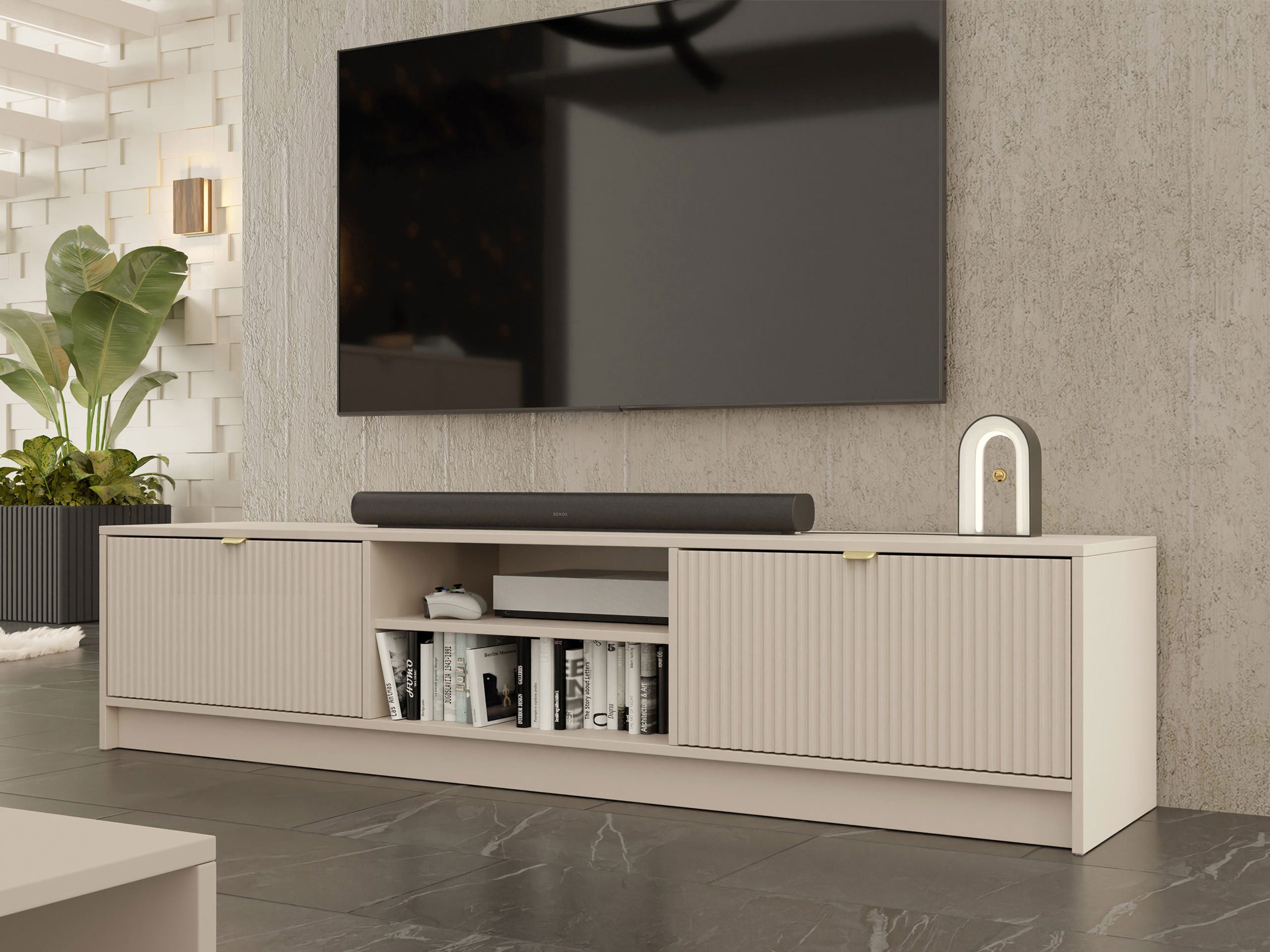 MIRJAN24 TV-Schrank Tireno 2K (mit zwei Klappen) Aluminiumgriff in der Farbe Gold – Bild 3 von 5