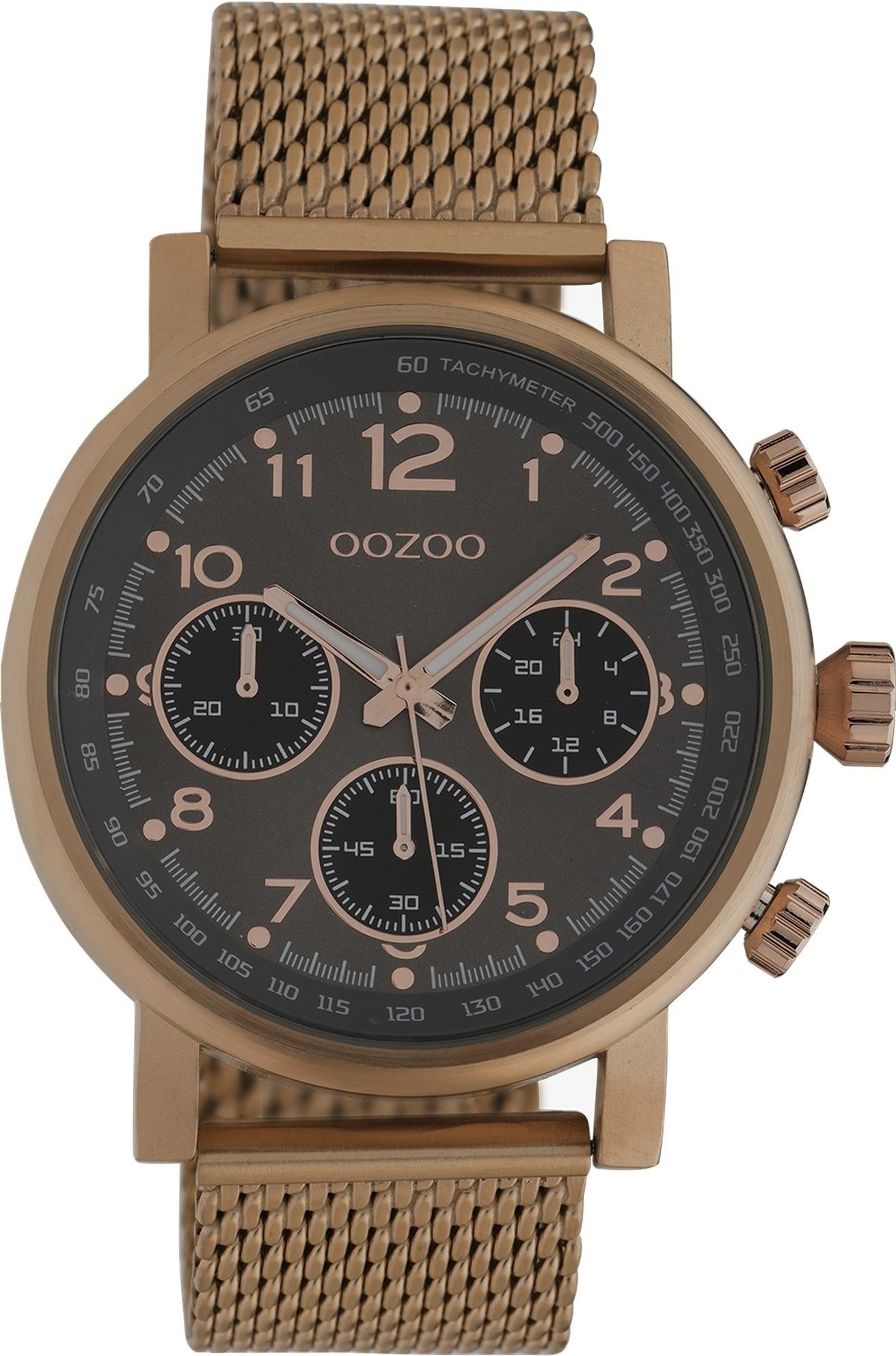 OOZOO Quarzuhr Oozoo Damen, Herren Armbanduhr bronze, (Analoguhr), Damen, Herrenuhr rund, groß (ca. 45mm) Edelstahlarmband, Elegant-Style