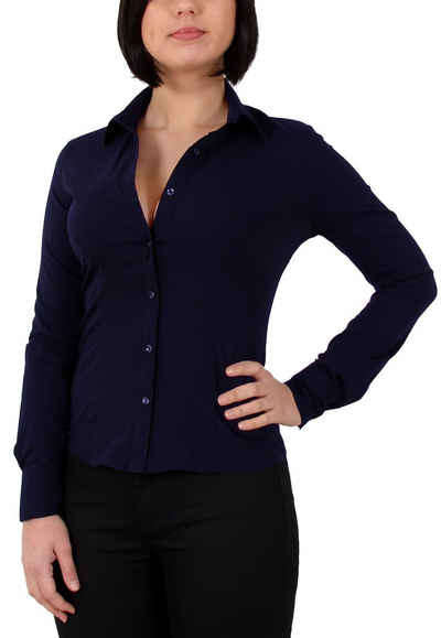 ESRA Langarmbluse Damen Bluse Langarm Damen Bluse langarm Hemdbluse Longbluse Business Bluse Langarmbluse