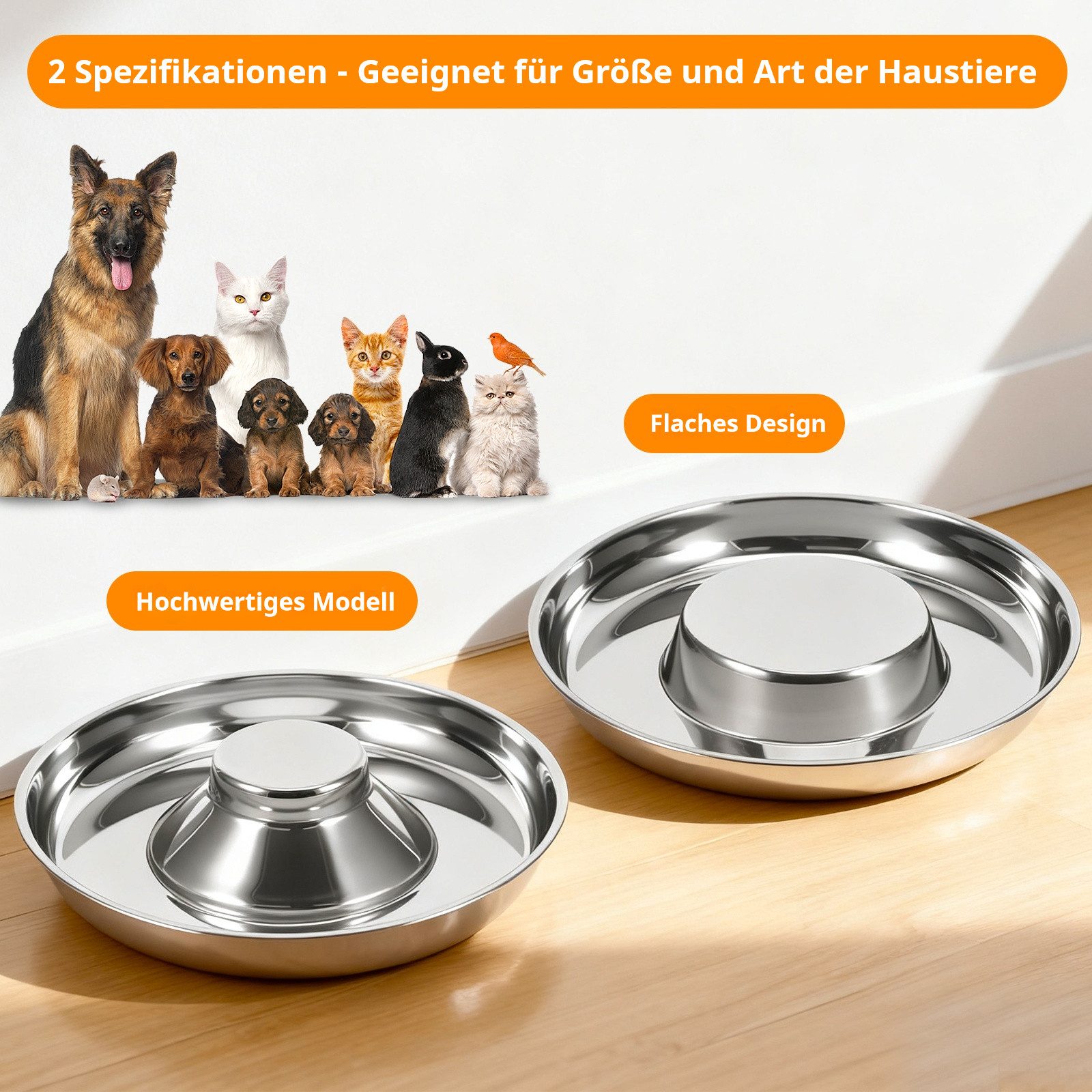 BlingBin Napf-Set 4 Stück Edelstahl Welpennäpfe Futternäpfe,Wassernapf, Edelstahl, Langsame Futternäpfe für kleine Hunde und Katzen, Welpen-Futterspender