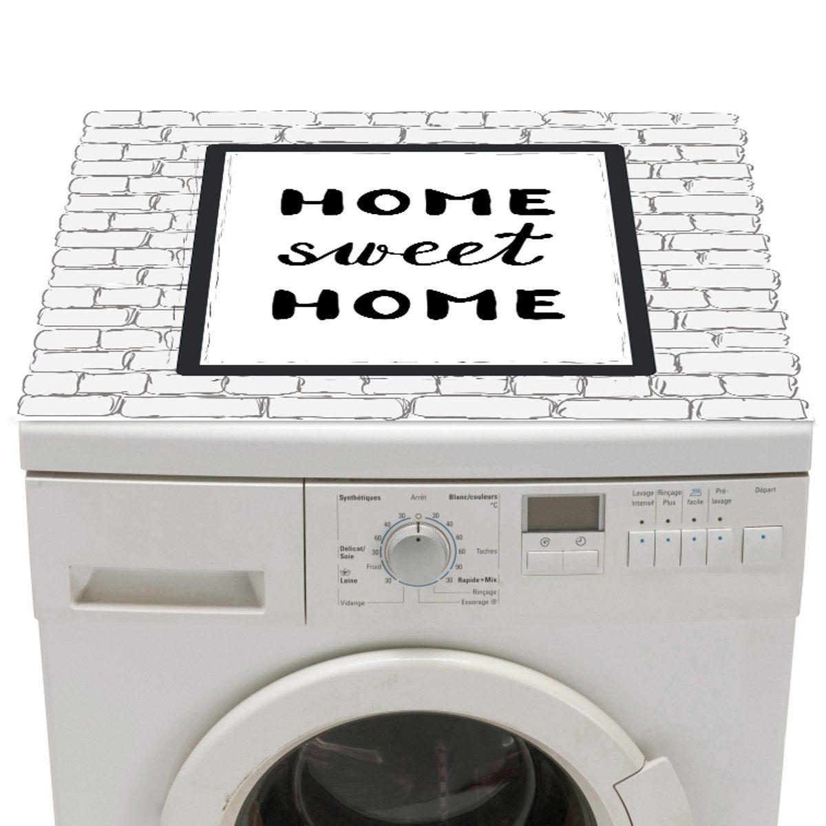 Sanixa Dekomatte Matte Waschmaschine Trockner Auflage waschbar Abdeckung, Zubehör für Waschmaschine Trockner, Waschmaschinenauflage Weiß Home Sweet Home Kunststoff 60 cm