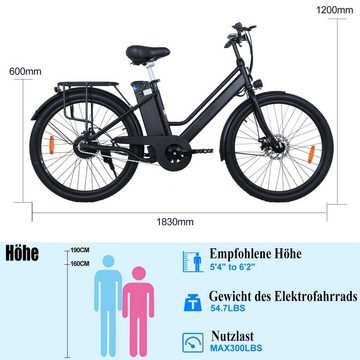 Fangqi E-Bike 26 Zoll Elektrofahrrad,E-Bike,MTB,36V/10.4Ah akku,25KM/H,für 160-190cm, 250W Heckmotor, (Niedriger Einstiegsrahmen,Herren Damen Pedelec Bis zu 60km, verstellbarer Sitz, Citybikes, Smartbikes, Elektrofahrräder für Damen und Herren), Höhenverstellbare Sattelstütze,Maximale Belastung 120 kg