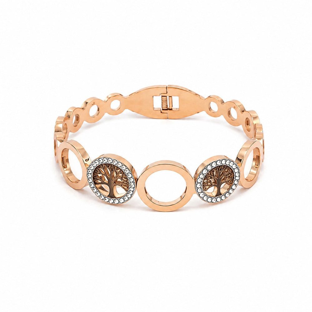 Da Meso Armreif Damen Armreif Lebensbaum mit Strass – Goldfarbe – Eleganter Edelstahl