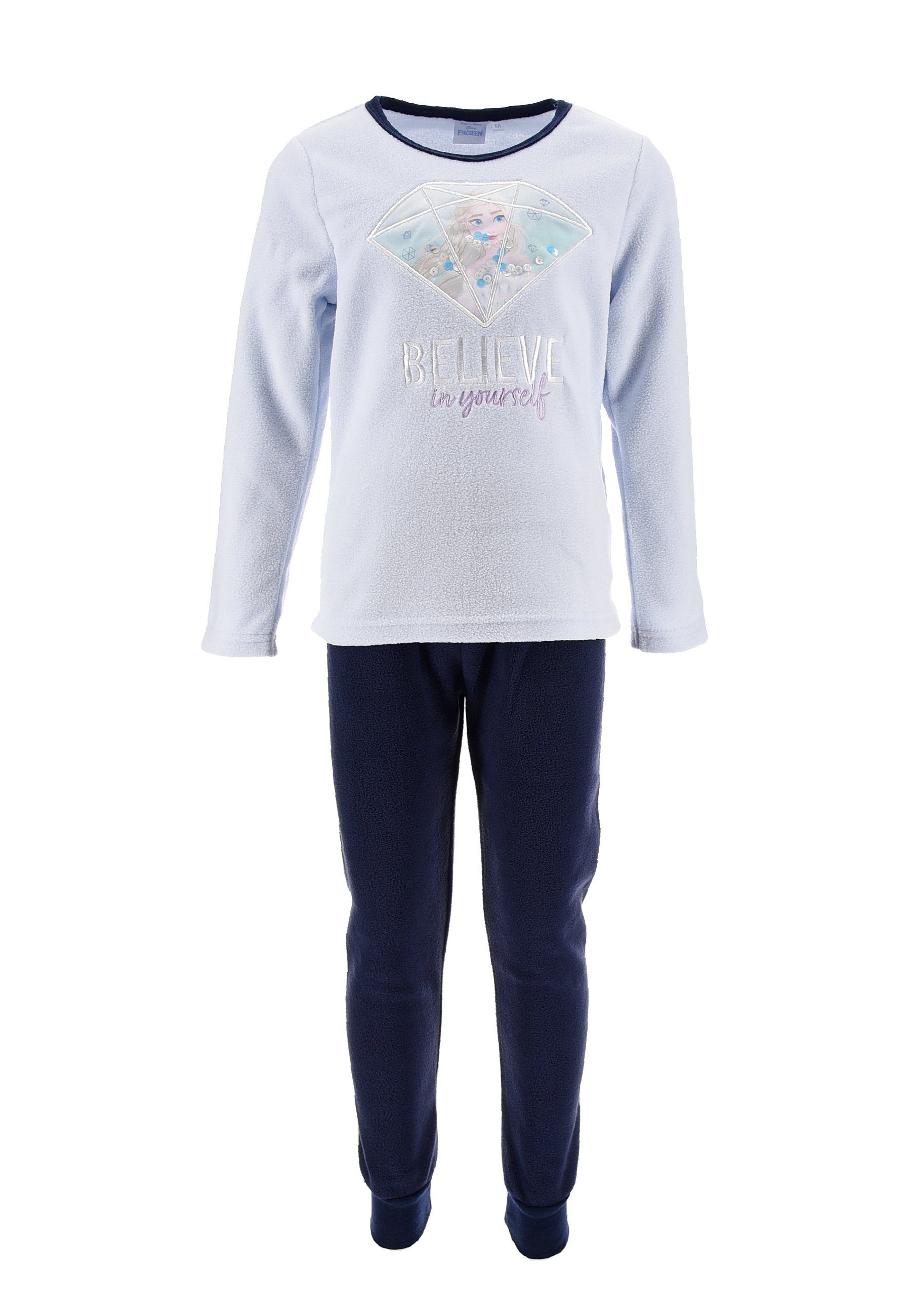 Disney Frozen Schlafanzug Eiskönigin Anna & Elsa Kinder Mädchen Schlafanzug Pyjama Langarm Shirt + Schlaf-Hose (2 tlg) Blau