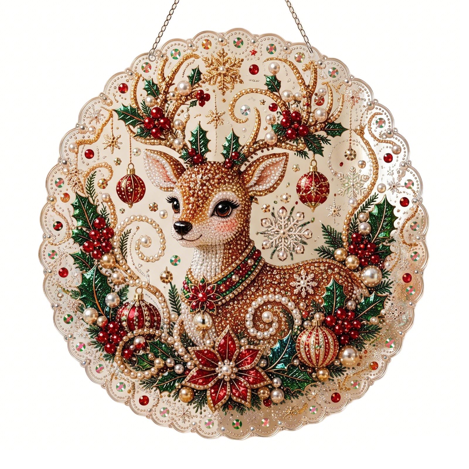 Bomiclss Kreativset Diamond-Painting-Set„Weihnachtsperle“für Erwachsene–Dekorationsartikel, Acryl-Hängeornament mit 3D-Perlen & Metallkette für Fenster & Wand