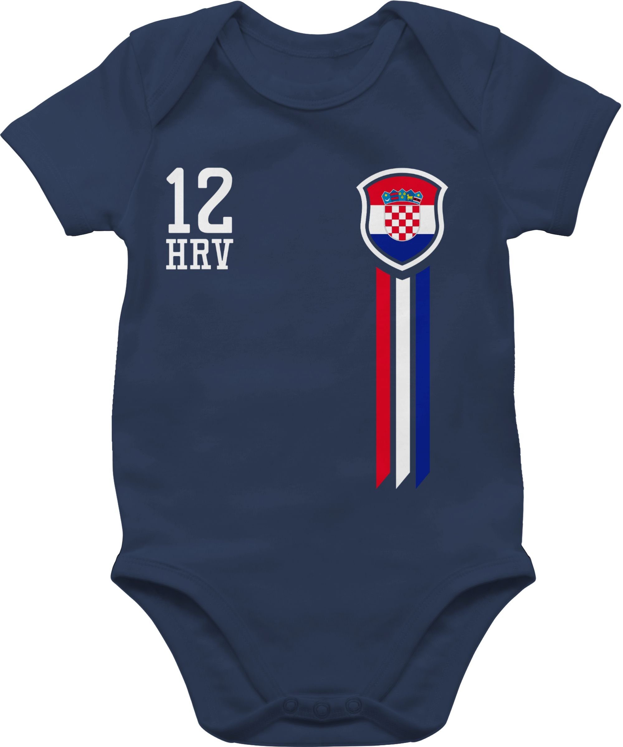 Shirtracer 2024 Fan-Shirt EM Navy Shirtbody Mann 2 Kroatien Blau Baby Fussball 12.