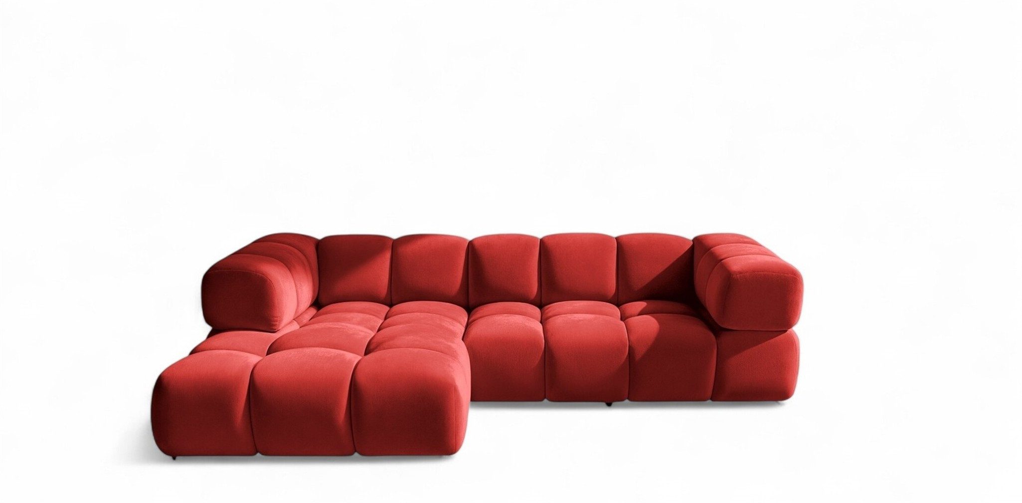 Fun Möbel Ecksofa Designersofa BLANCHE in Stoff Bluvel oder Puente, Ottomane Links oder Rechts, Rundumbezug