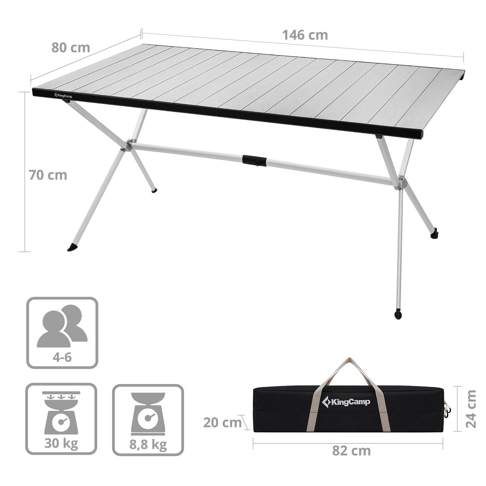 KingCamp Campingtisch Campingtisch Camping Rolltisch Klapptisch Garten -