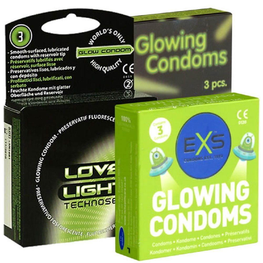 Kondomotheke Kondome Glow Mix (Nr. 2) 3 Packungen leuchtende Kondome, insgesamt, 9 St